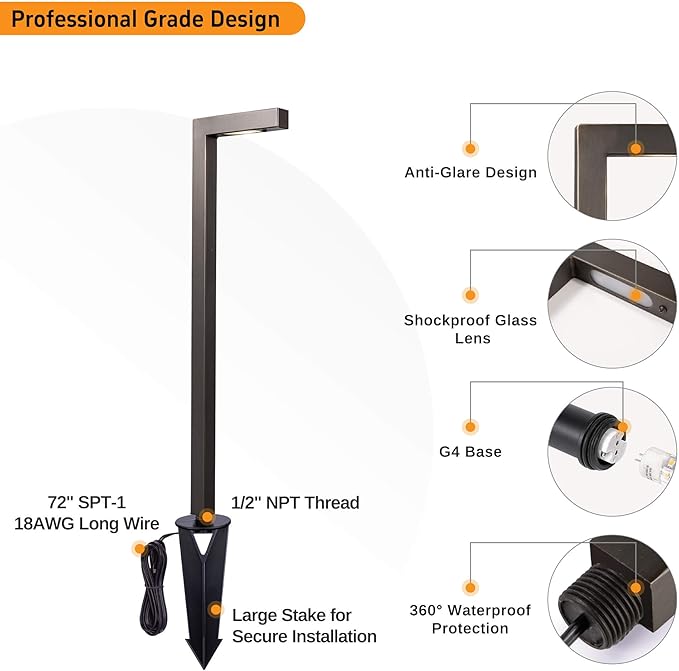 Gardenreet Low Voltage Pathway Lights Brass LED Landscape Path Lights Yard Lights Outdoor Waterproof IP65 12V Wired L Shape Bronze for Garden Walkway Without G4 Bulb 4 Pack