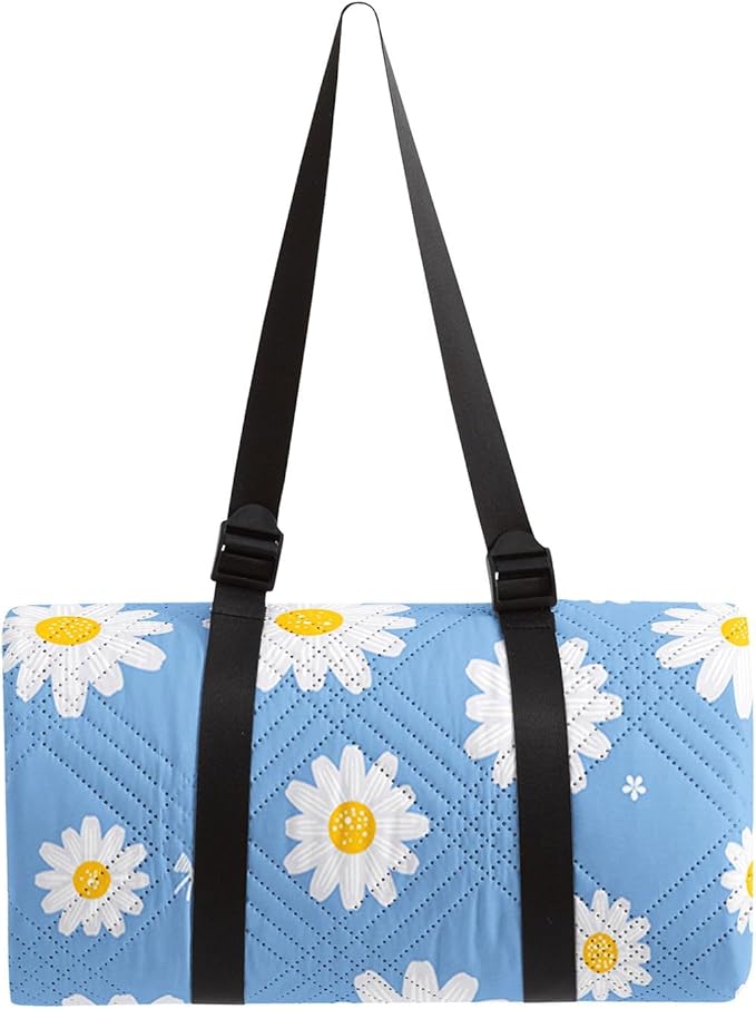 Outdoor Picnic Blanket Portable Ultrasonic Waterproof Picnic Blue Daisy Flower Printed Camping Beach Mat for Sand and Wet Grass Hiking (Blue Daisy S