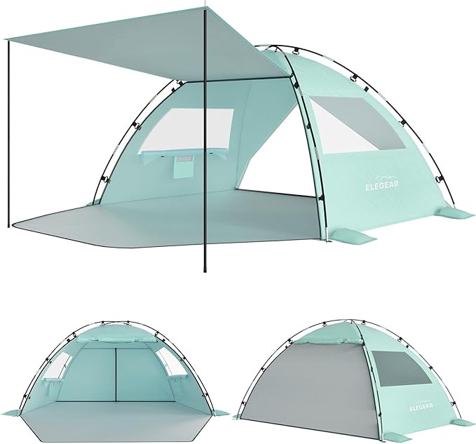 Elegear CumbreX™ Beach Tent Sun Shelter with Canopy 4-5 Person Pop Up Beach Tent Easy Setup UPF 50+ UV Protection Portable Lightweight Double Silver Coating Cabana Sun Shade Shelter - Green
