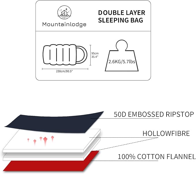 Mountainlodge Polycotton Sleeping Bag for AdultCold&ampWarm Weather Large with Compression Sack and Water Resistant for Family CampingTravel and Car Camping