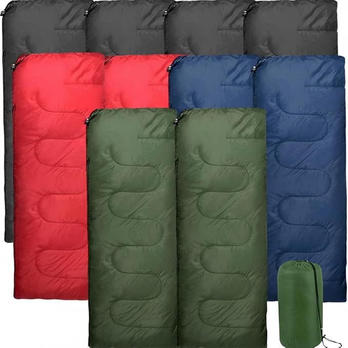 Bulk 10 Pack Envelope Sleeping Bags 4 Seasons Warm or Cold Lightweight Indoor Outdoor Sleeping Bags for Adults Backpacking Camping