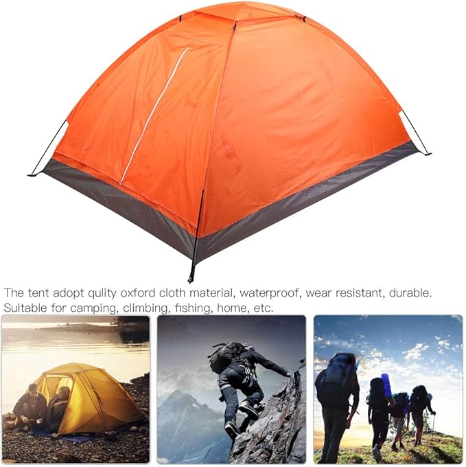 Outdoor Tent Double Person Single Layer Lightweight Portable Waterproof Camping Tent for Hiking Beach Picnic Oxford Cloth 200x150x110cm