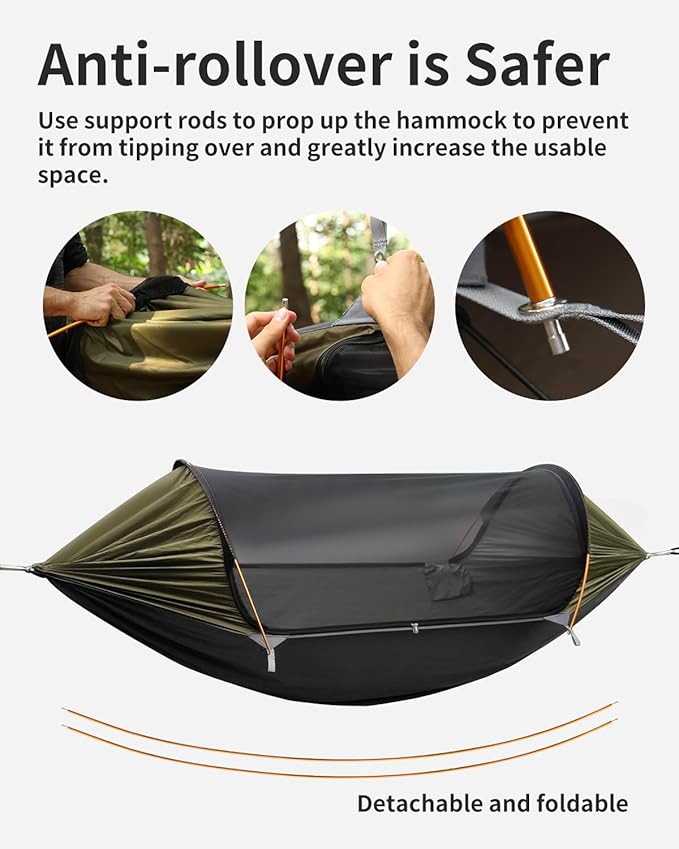 Camping Hammock Tent with Mosquito Net and Removable Sunshade 4 in 1 Function Lightweight Hanging Hammocks Tree Straps Swing Bivvy Ground Tent for Outside Hiking and Travel
