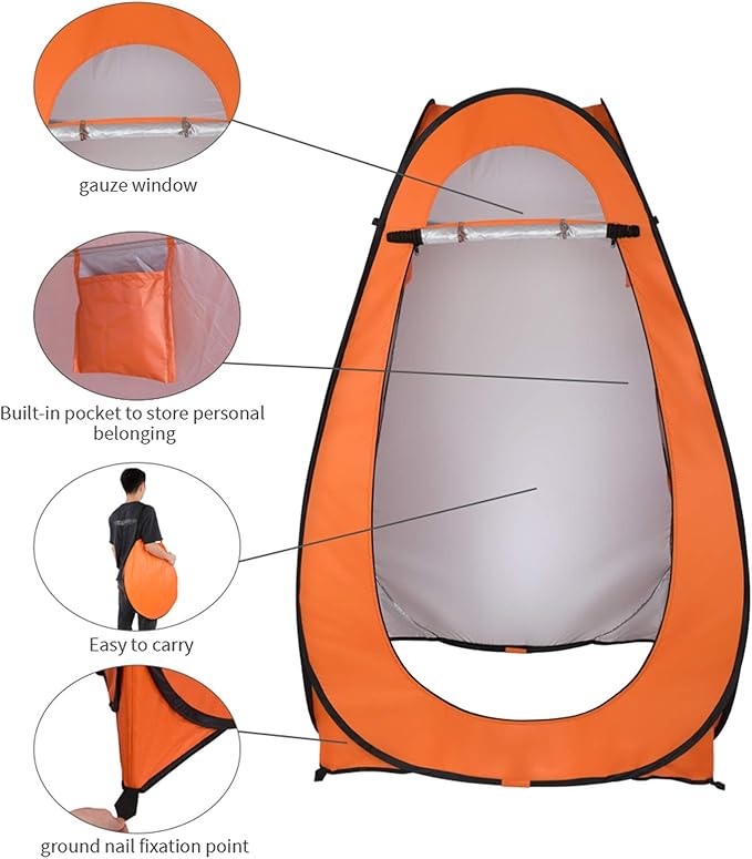 Portable Pop Up Privacy Shower TentInstant Portable Outdoor Rain Shelter with Carry BagCamp Toilet for Hiking &amp BeachLightweight &amp SturdyEasy Set Up (Orange)