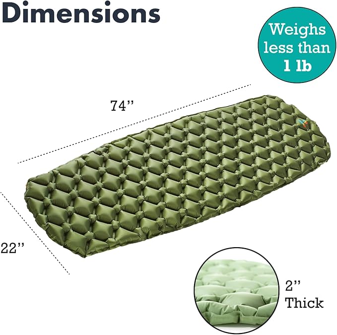 Ultralight Sleeping Mat - Inflatable &amp Compact Camping Air Mattress for Backpacking Hiking- New