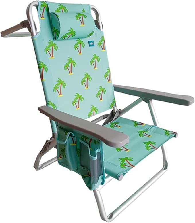Bliss Hammocks BBC-352-PT Folding Beach Chair w/Towel Rack Cup Holder w/Pocket 275 Lb. Weight Capacity Palm Tree