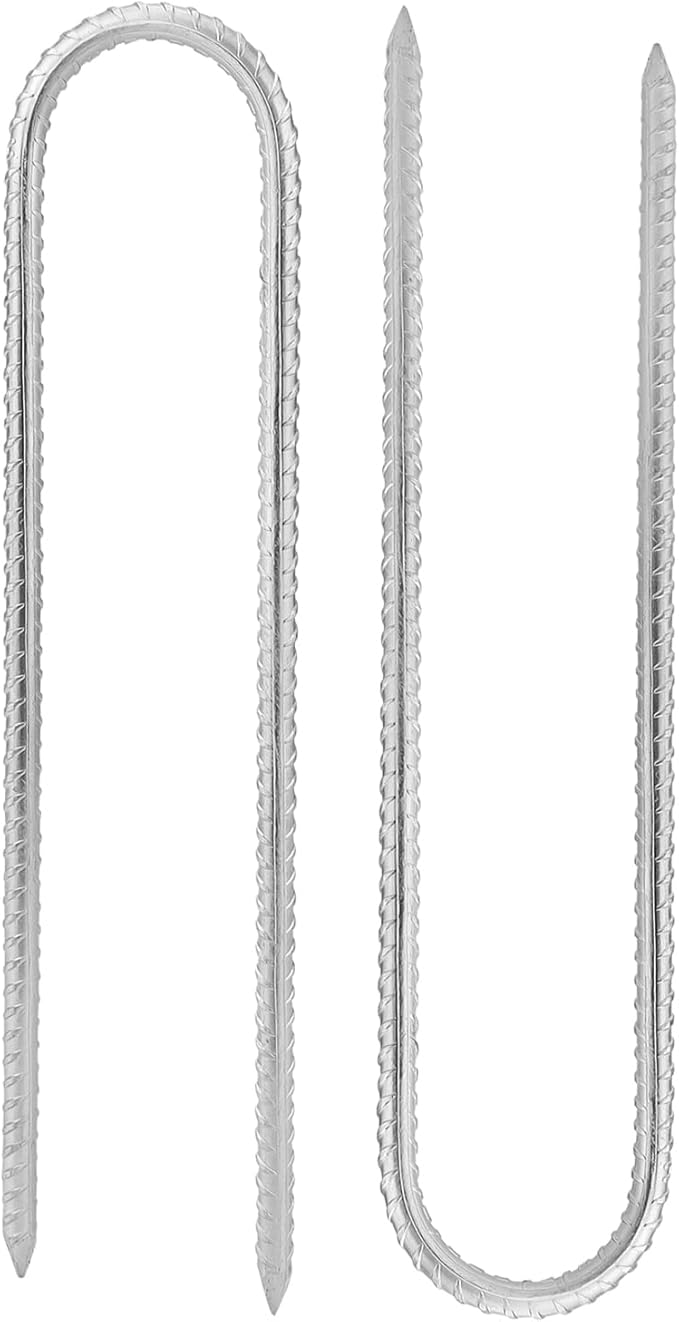 20pcs 12 Inch U Rebar Stakes U Shape Ground Anchor Pegs Stakes Trampoline Galvanized Stake for Camping Tent