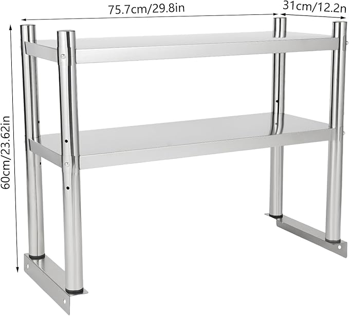 Stainless Steel Shelving 2 Tier Utility Bakers Racks Adjustable Shelf Storage Heavy Duty Shelving for Kitchen Commercial Office Garage Storage Laundry Room Organization (2-Tier 12*30in)