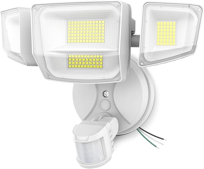 Onforu 90W 10000LM LED Motion Sensor Outdoor Lights 4-Head Dusk to Dawn Outdoor Lighting Hardwired Flood Lights IP66 Waterproof 6500K Security Floodlight for Outside (White)