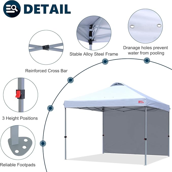 MASTERCANOPY Durable Pop-up Canopy Tent with 1 Sidewall (6.6'x6.6'White)