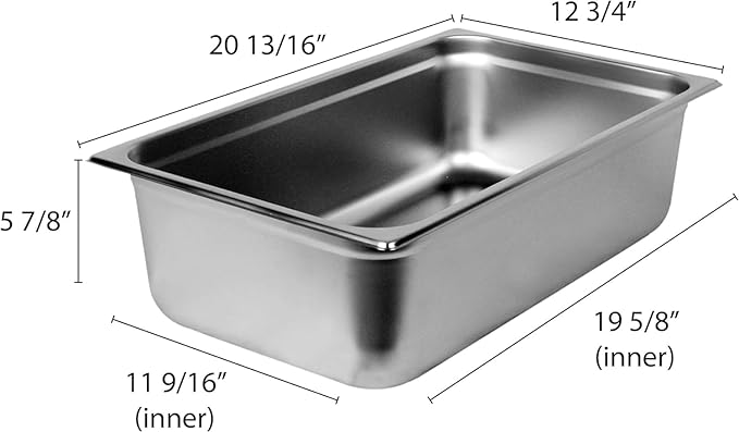 TrueCraftware-Full Size 6 Deep Stainless Steel Anti-Jamming Steam Table Pan 22 Gauge- Chafing Steam Table Pans Catering Food Storage Metal Pan Hotel Pan for Restaurant Events Catering Use