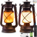 Lantern LED Battery Powered Camping Lamp Outdoor Hanging Rechargeable Lantern Flickering Flame Retro Lanterns Remote Control 4 Modes Light Non-Solar 2 Pack