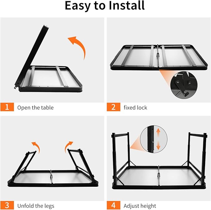 4FT x 2FT Folding Camping Table Adjustable Height with Umbrella Hole Aluminum Alloy Legs Foldable Portable Outdoor Table for Picnic Travel Parties Kids Craft Market Vendor Use