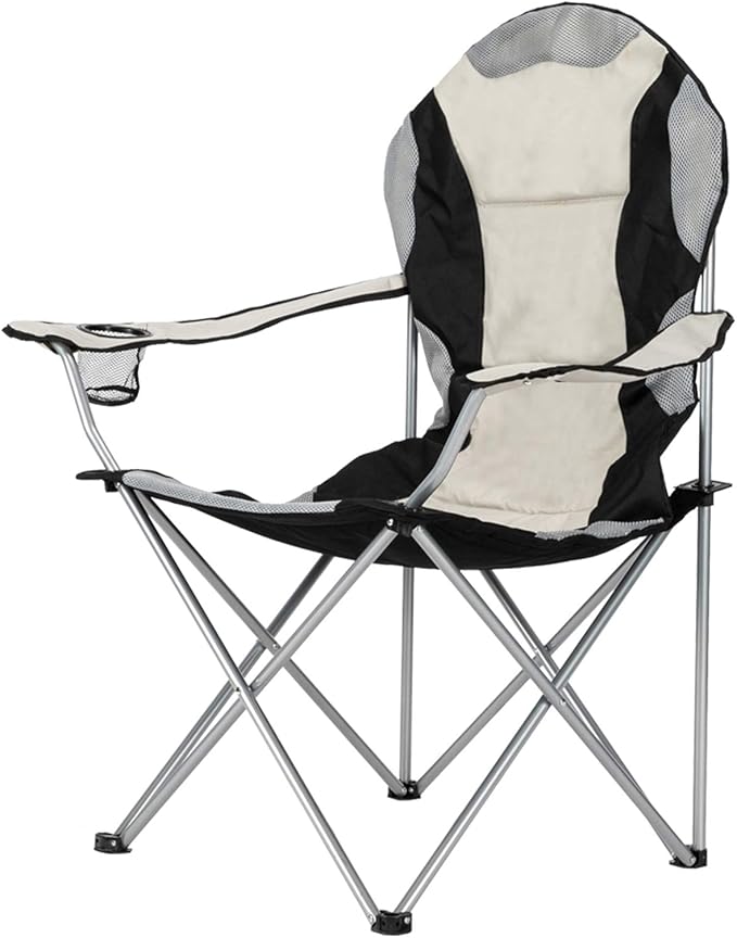 Vasitelan Outdoor Camping Chair with Back Support Padded Lawn Chairs Folding Arm Chair with Bag Cup Holder