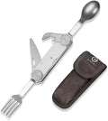 CIVIVI Partake 4-in-1 Camping Utensil Detachable Stainless Steel Folding Knife Fork Spoon &amp Bottle Opener Multi-Tool with Waxed Canvas Pouch for Travel Camping Hiking C24032C-3 Silver