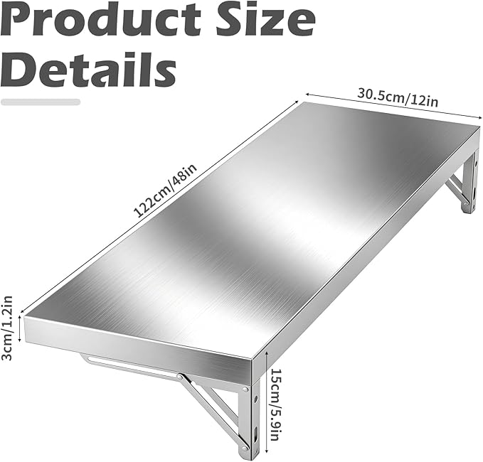 48 x 12 Folding Concession Shelf – Stainless Steel Drop Down Concession Serving Window for Food Trucks | Versatile &amp Space-Saving Folding Food Shelf for Concession Windows Restaurant