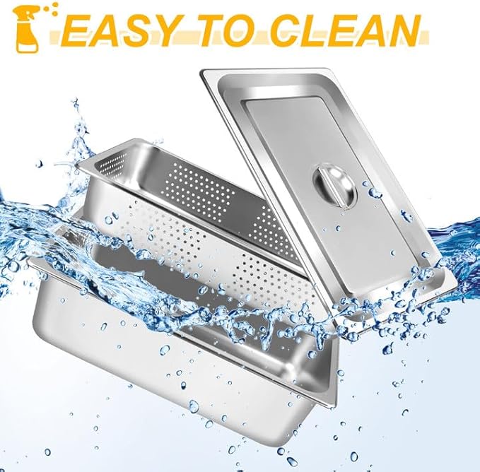 3 Pack Full Size 4 Inch 6 Inch Hotel Pan with Lid Perforated Steam Table Pan Chafing Pans Steam Table Tray Stainless Steel Restaurant Supplies for Buffets Catering Commercial Kitchen