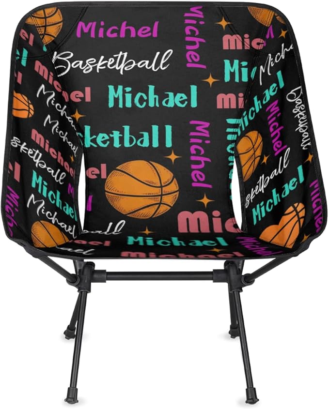 Custom Camping Chair Personalized Portable Backpacking Chair with Name Lightweight Folding Chair for Beach Hiking Basketball Theme