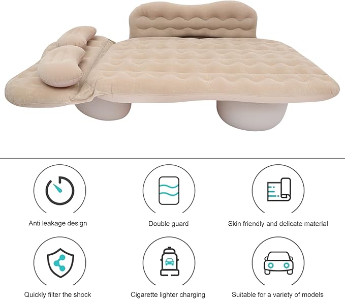 Split Inflatable Bed for Car Air Pump Portable Back Seat Mattress Travel Sleeping Pad for Camping and Road Trips Waterproof Design Easy to Inflate