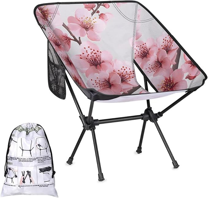 Honeybaby Folding Camping Chair Peach Flower Camping Chairs Lightweight Portable Chair Outdoor Foldable Chairs for Camping Travel Picnic Beach Hiking