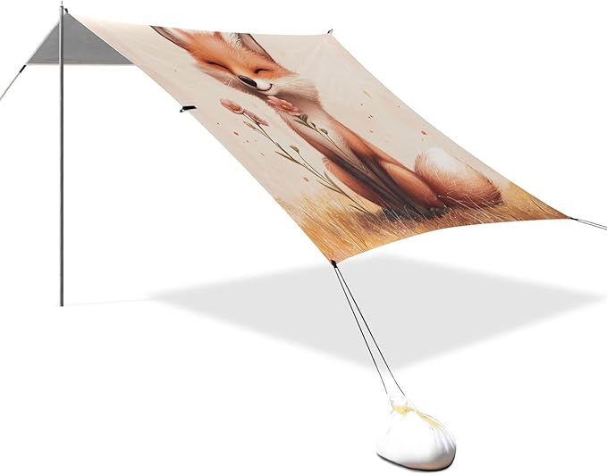 ALAZA Fox Poppy Flower Beach Tent Sun Shelter UPF50+ Protection Beach Shade Canopy w/ 4 Sandbags for Outdoor Camping Fishing Backyard Fun Picnic 10x9 ft
