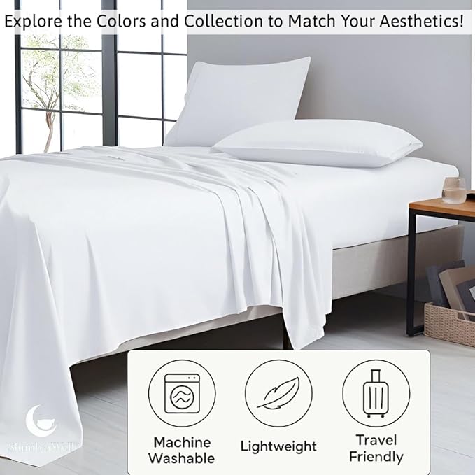 SlumberWell 4 Piece Luxury Soft Microfiber Fitted Bed Sheet Set for Campers 8 to 12 Inch Deep Pocket RV Eastern King Size 76 x 80 White