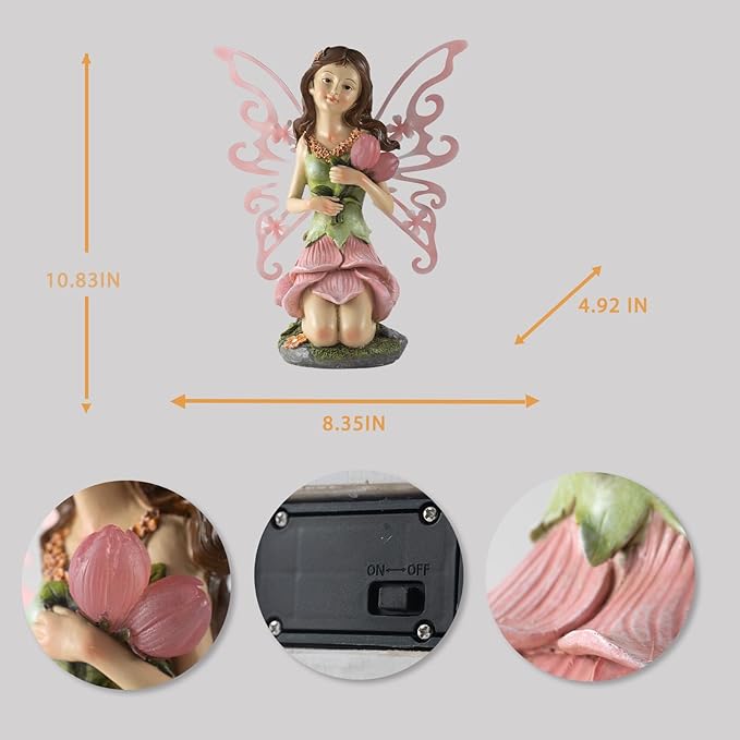 Fairy Decor Solar Outdoor Statue Accessories for Fairy Garden Gifts - Resin Figurine for Patio Yard Lawn Size 8.35 x 4.92 x 10.82 inches