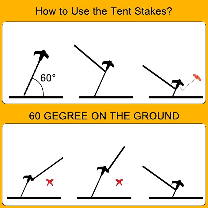 22 Packs Heavy Duty Screw-in Tent Stakes Kit Orange 8 Inch Ground Anchors Camping Stakes Metal Tent Pegs with Hex Socket T Pull Hook &amp Storage Case