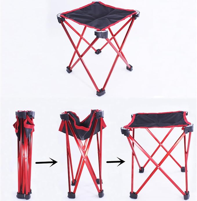 Portable Folding Camping Stool Outdoor Barbecue Chair Large Size Red Multipurpose Collapsible Seat for Fishing Beach Hiking