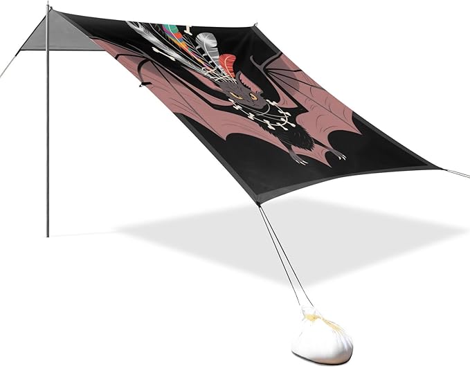 Retro Exquisite Bat Beach Tent Camping Sun Shelters Portable Outdoor Canopy Sun Shade for Camping Trips Fishing Backyard Fun or Picnics Easy Setup with Carrying Bag
