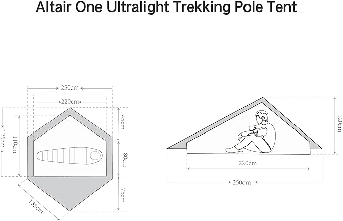 Altair One Ultralight Trekking Pole Backpacking Tent Waterproof SIL Nylon Double Wall 3 Season 1 Person Shelter for Backpacking Hiking Camping Trekking Bushcraft