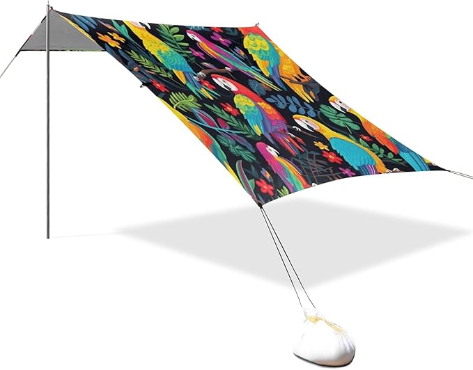 Camping Sun Shelters Parrot Bird Painting Beach Canopy 126 * 110.2in