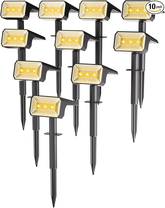Fabrito Solar Spot Lights Outdoor 10 Pack [108Leds 4 Modes] Auto On/Off Spotlights IP67 Waterproof Landscape Lights for Tree Yard Patio Pool Pathway Driveway Warm White