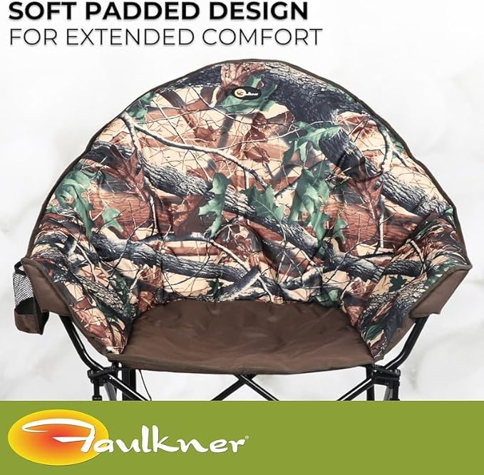 Faulkner Big Dog Bucket Chair Camouflage Foldable Oversized Camping Chair with Cup Holder and Carry Bag 300 lb Capacity Padded Steel Frame 34.3 Inches Wide