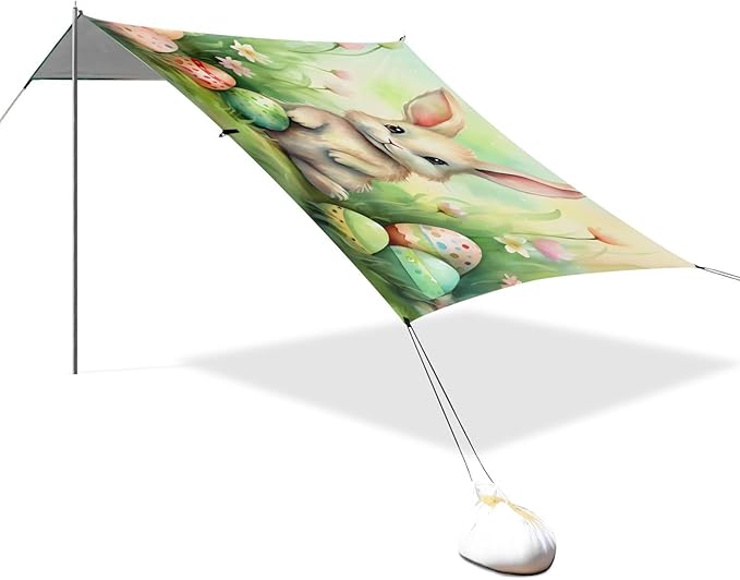 ALAZA Easter Rabbit Eggs Beach Tent Sun Shelter UPF50+ Protection Beach Shade Canopy w/ 4 Sandbags for Outdoor Camping Fishing Backyard Fun Picnic 10x9 ft
