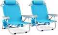 GYMAX Beach Chair 330lbs Backpack Lounger with 5-Position Backrest Storage Bag Side Pocket Towel Bar &amp Headrest Foldable Low Beach Lounge Portable Aluminum Lay Out Camp Chair (2 Light Blue)