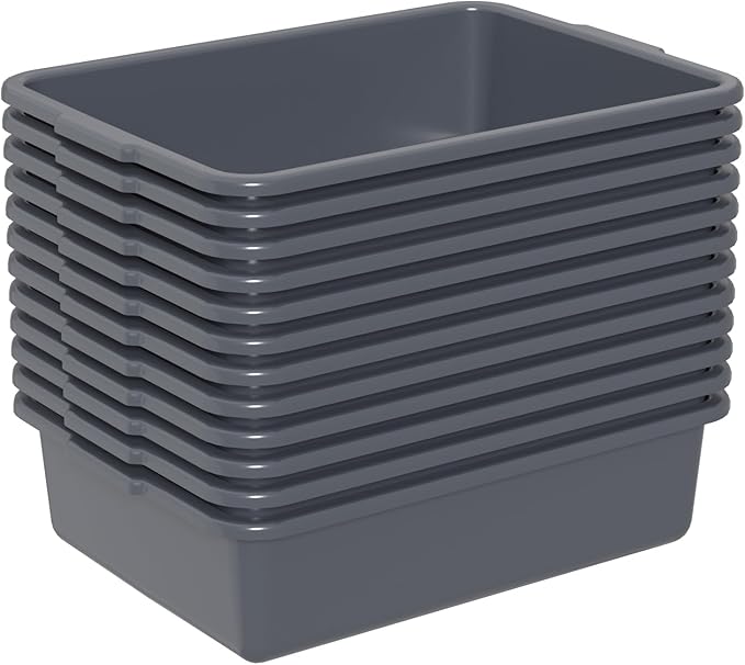 Jekiyo Gray Plastic Commercial Bus Bins 13 L Utility Bus Box 12 Pack