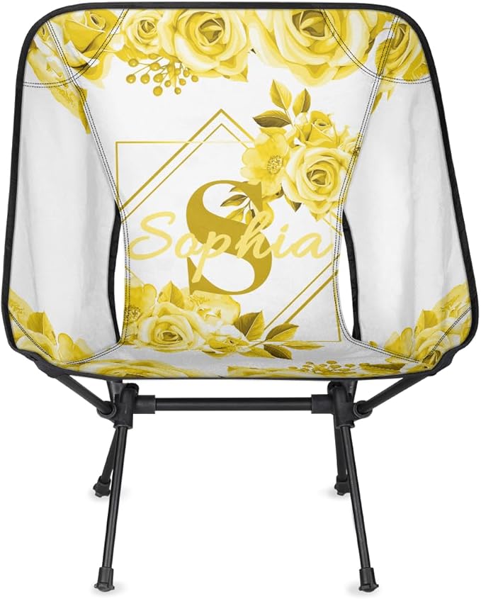 Camping Chair Personalized Backpacking Chair Lightweight Portable Folding Customized Name Chairs for Beach Sport Hiking (Yellow)