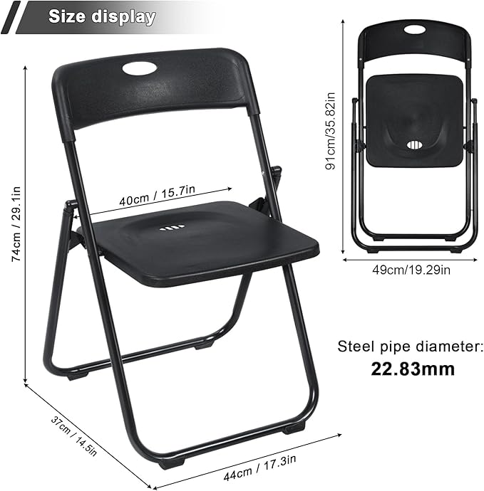 【US Shipped】 Foldable Plastic Chair with 440 Pound Capacity - Patio Dinner Chair Outdoor Camping Chairs Black 6-Pack