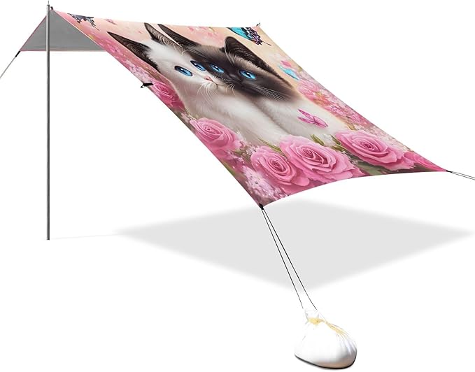 ALAZA Beautiful Cats Rose Kitten Beach Tent Sun Shelter UPF50+ Protection Beach Shade Canopy w/ 4 Sandbags for Outdoor Camping Fishing Backyard Fun Picnic 10x9 ft