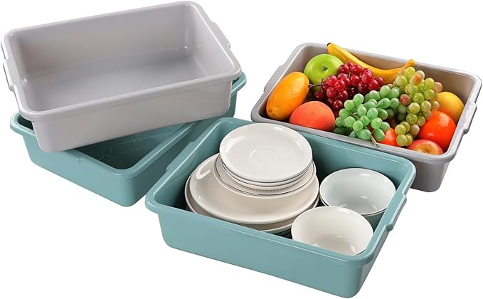 8L Small Rectangle Dishpan Bust Tubs Commercial Bus Tote Boxes 4-Pack