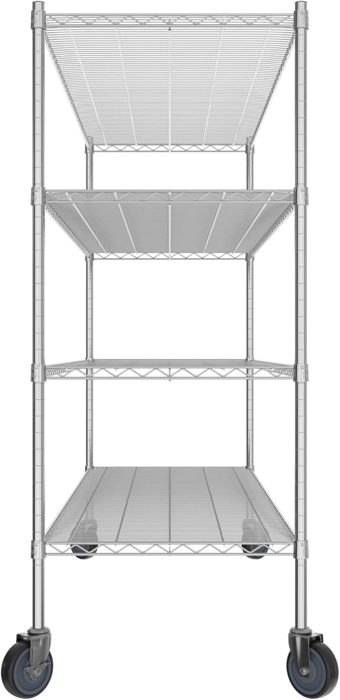 Commercial NSF Listed Chrome Mobile Wire Shelving Kit 24 x 72 x 60 with 4 Shelves Perfect for Warehouse Walk-in Refrigerator Freezer Grocery Store Restaurant Dishroom