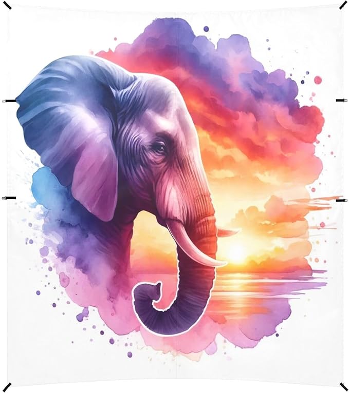 ALAZA Elephant Portrait Sunset Watercolor Beach Tent Sun Shelter UPF50+ Protection Beach Shade Canopy w/ 4 Sandbags for Outdoor Camping Fishing Backyard Fun Picnic 10x9 ft