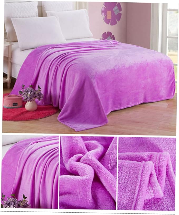 Solid Color Flannel Fleece Blanket Cozy Purple Bed Blanket for All Seasons Lightweight and Warm for Couch Camping and Home