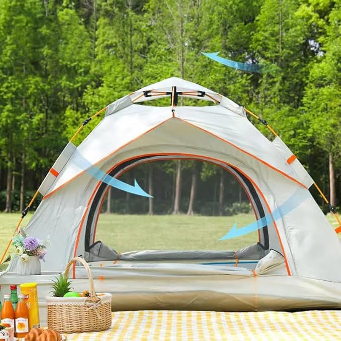 Fully Automatic Pop-Up Tent 2-Person Hydraulic Camping Tent with Double Doors Mosquito Mesh Water-Resistant Silver-Coated Fabric and Wind-Proof Design for Easy Setup and Durable Outdoor Adventures