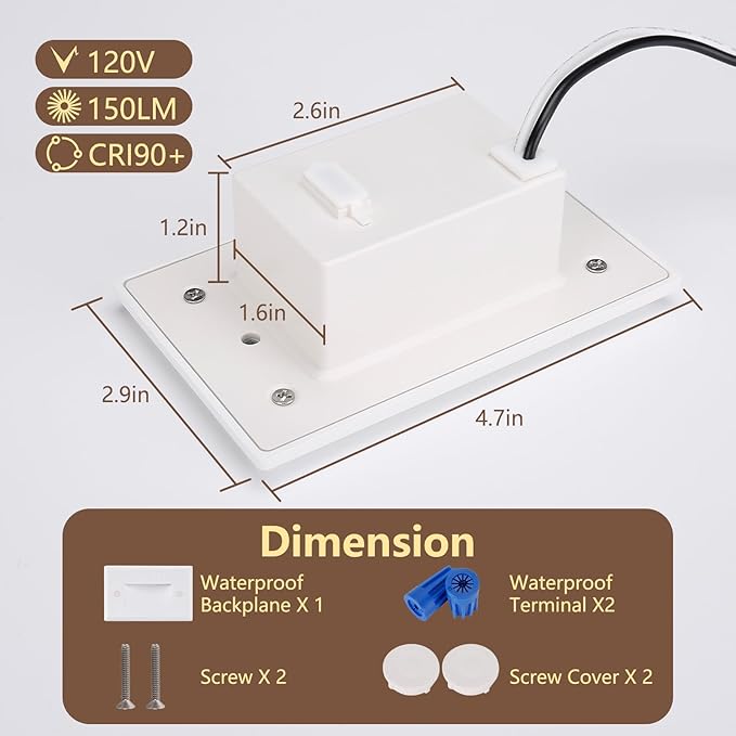 120V Dimmable 3CCT Step LightsStair Lights OutdoorZinc Alloy/Aluminum Cover 2.5W 150LM IP65 Waterproof LED Stair Lights 2700K/3500K/5000K CRI90 Beam Angle 30° BlackWhite Brown 6/Pack (White)