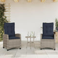 2-Piece Reclining Garden Chair Set with Adjustable Armrests Grey Poly Rattan and Navy Blue Cushions for Patio Outdoor Lounge Furniture with Durable Weather-Resistant