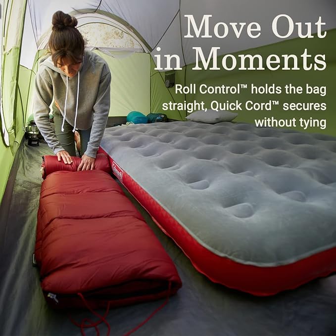 Coleman Flatlands 30/40/50°F Sleeping Bag Made from 100% Recycled Material Big &amp Tall Options Cool-Weather Sleeping Bag for Camping Sleepovers Guests &amp More