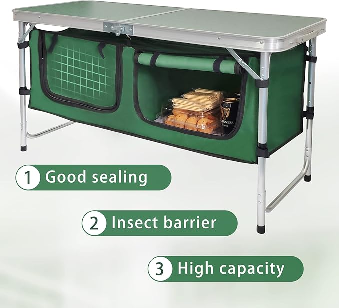 CampLand Outdoor Folding Table Aluminum Lightweight Height Adjustable with Storage Organizer for BBQ Party Camping