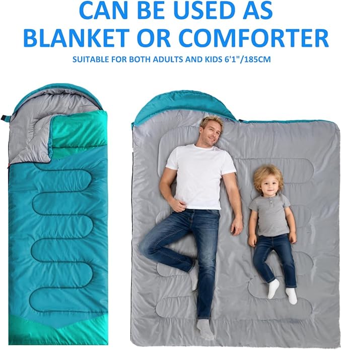 oaskys Camping Sleeping Bag - 3 Season Warm &amp Cool Weather - Summer Spring Fall Lightweight Waterproof for Adults Kids - Camping Gear Equipment Traveling and Outdoors